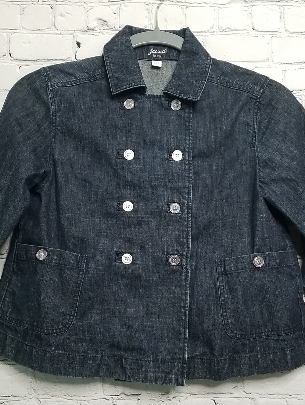 jacadi Paris girl's denim Peacoat jacket size 10Y double breasted closure EUC